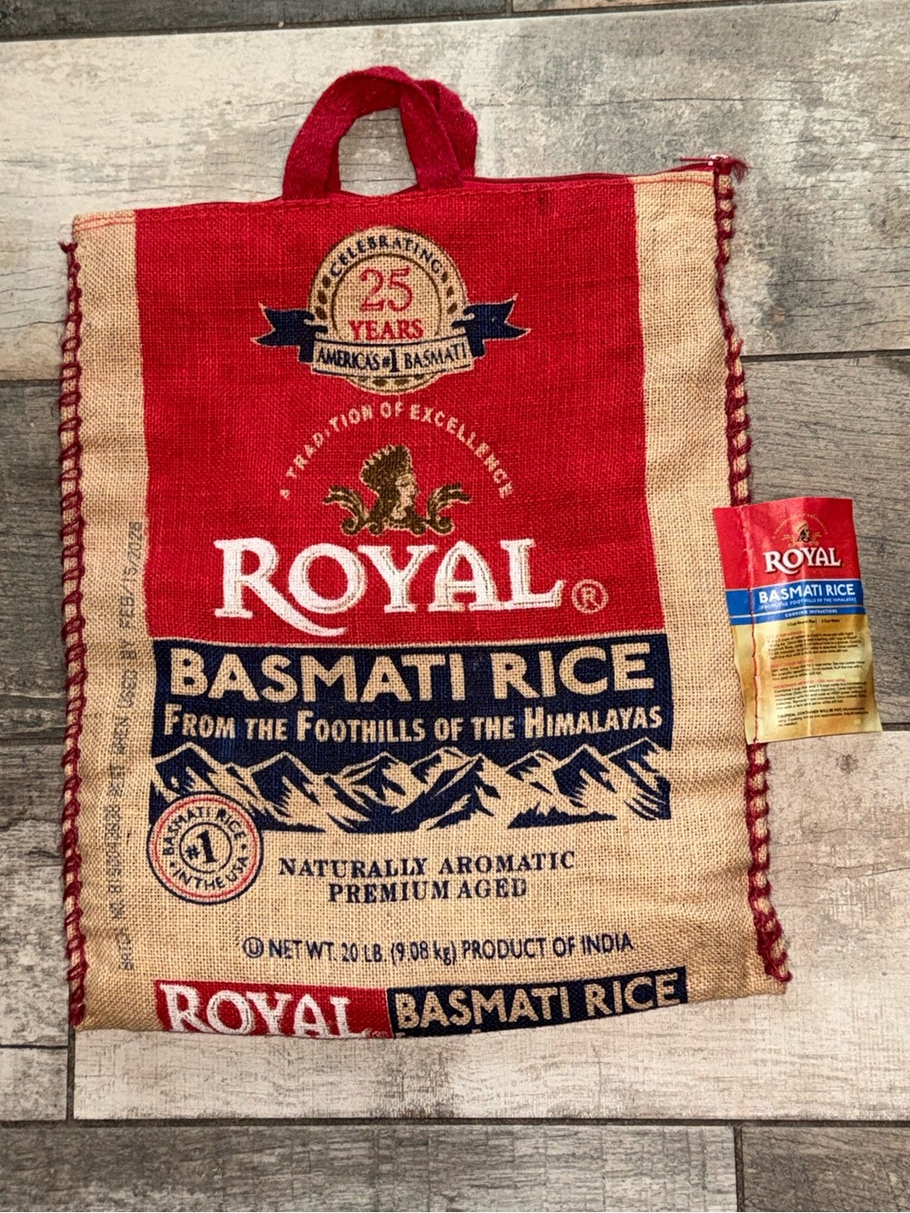 ROYAL BASMATI RICE Burlap Jute Market Tote Reusable Zipper Bag 18x15